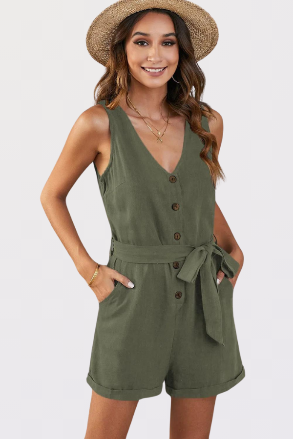 Green Button Down Romper