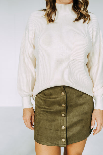 Suede Button Mini Skirt